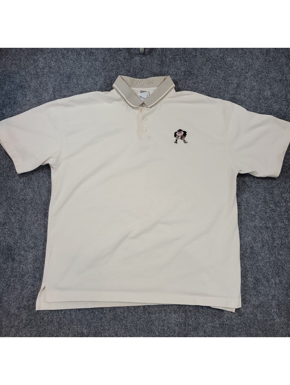 Vtg 90s Warner Bros Taz Polo Shirt Mens 3XL Cream Looney Tunes Craft Flawed 512